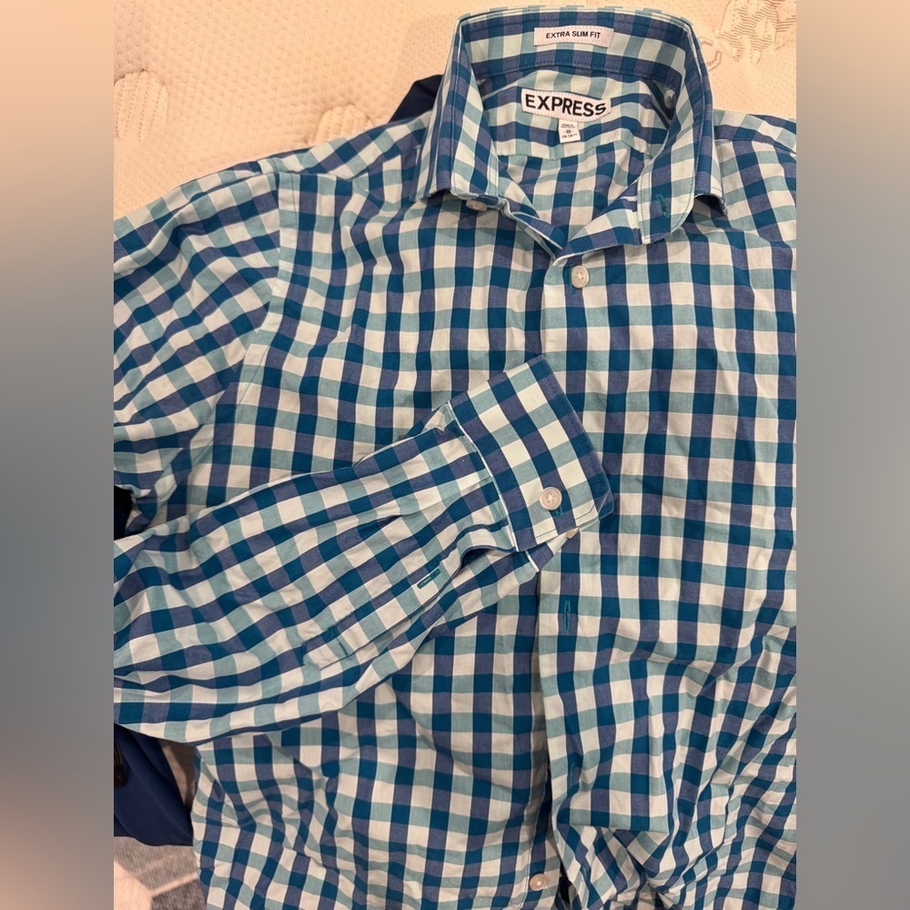 Express men button up shirt blue purple extra slim fit Sz M *worn twice